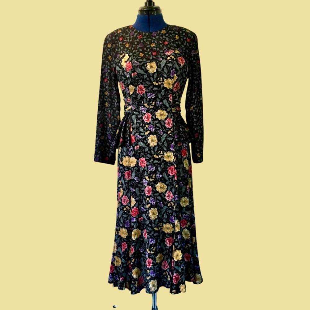 Vintage Carole Little Floral Cottagecore Peplum Dress